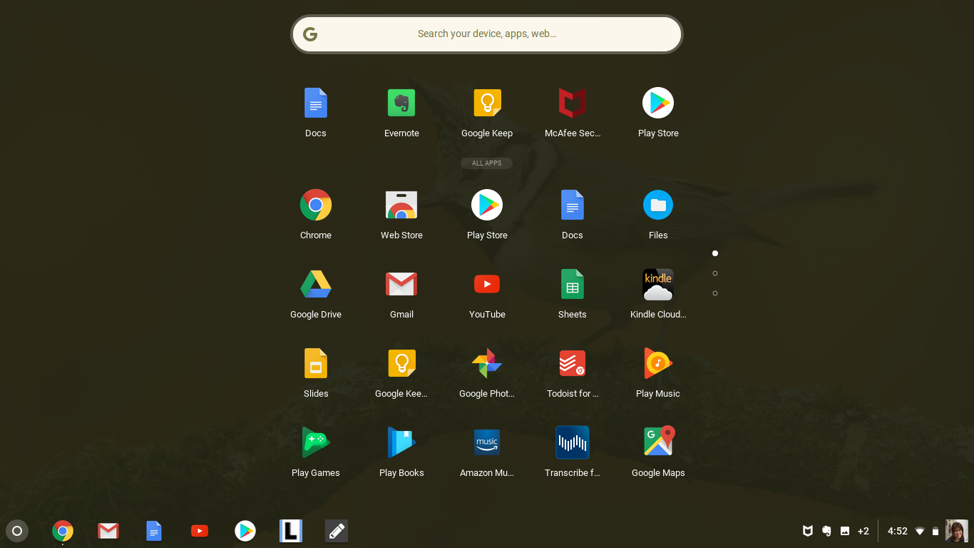 A screenshot of my Chromebook's start menu
